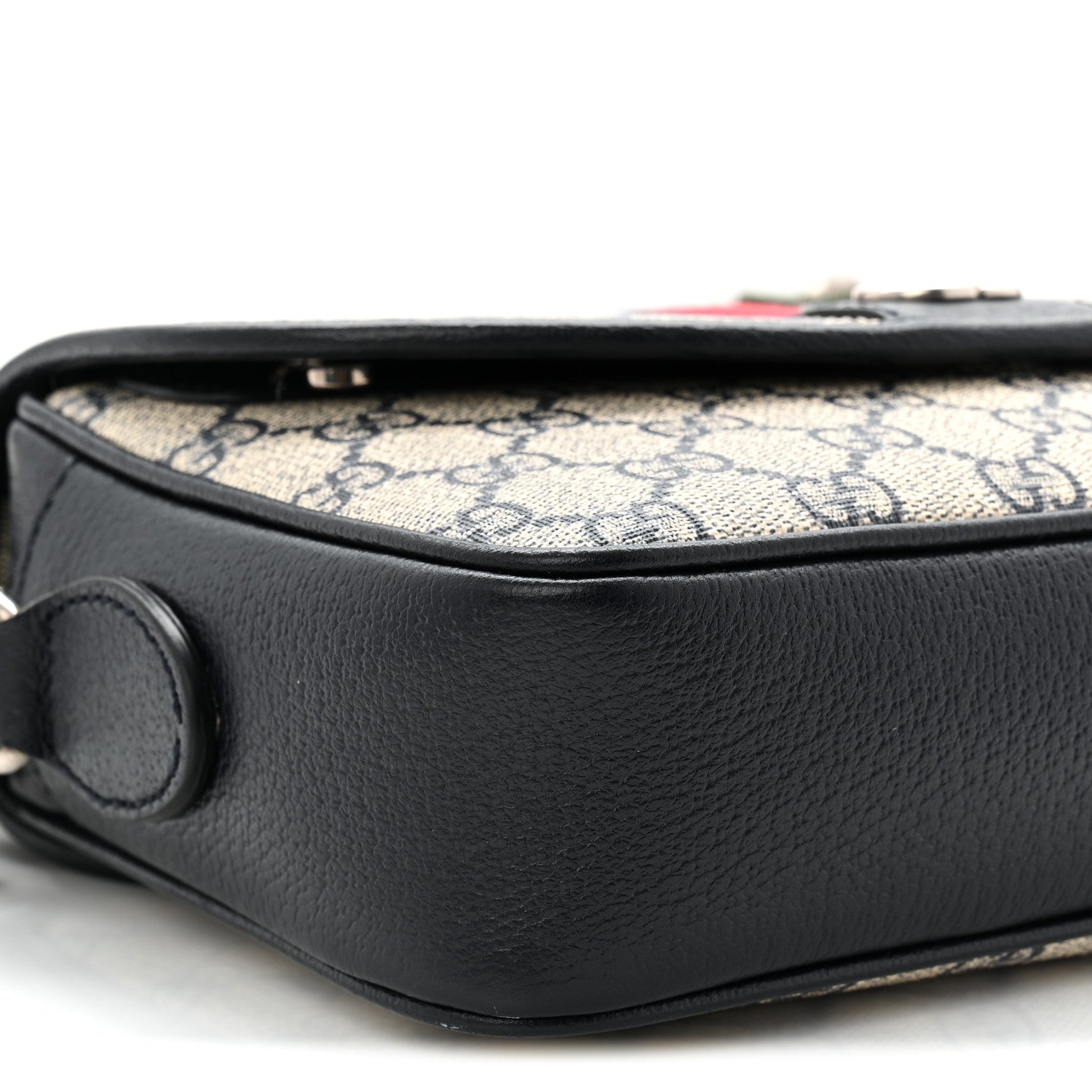 Gucci GG Supreme Monogram Textured Dollar Calfskin Web Studded Mini Ophidia Flap Shoulder Bag Beige Blue 9 of 12