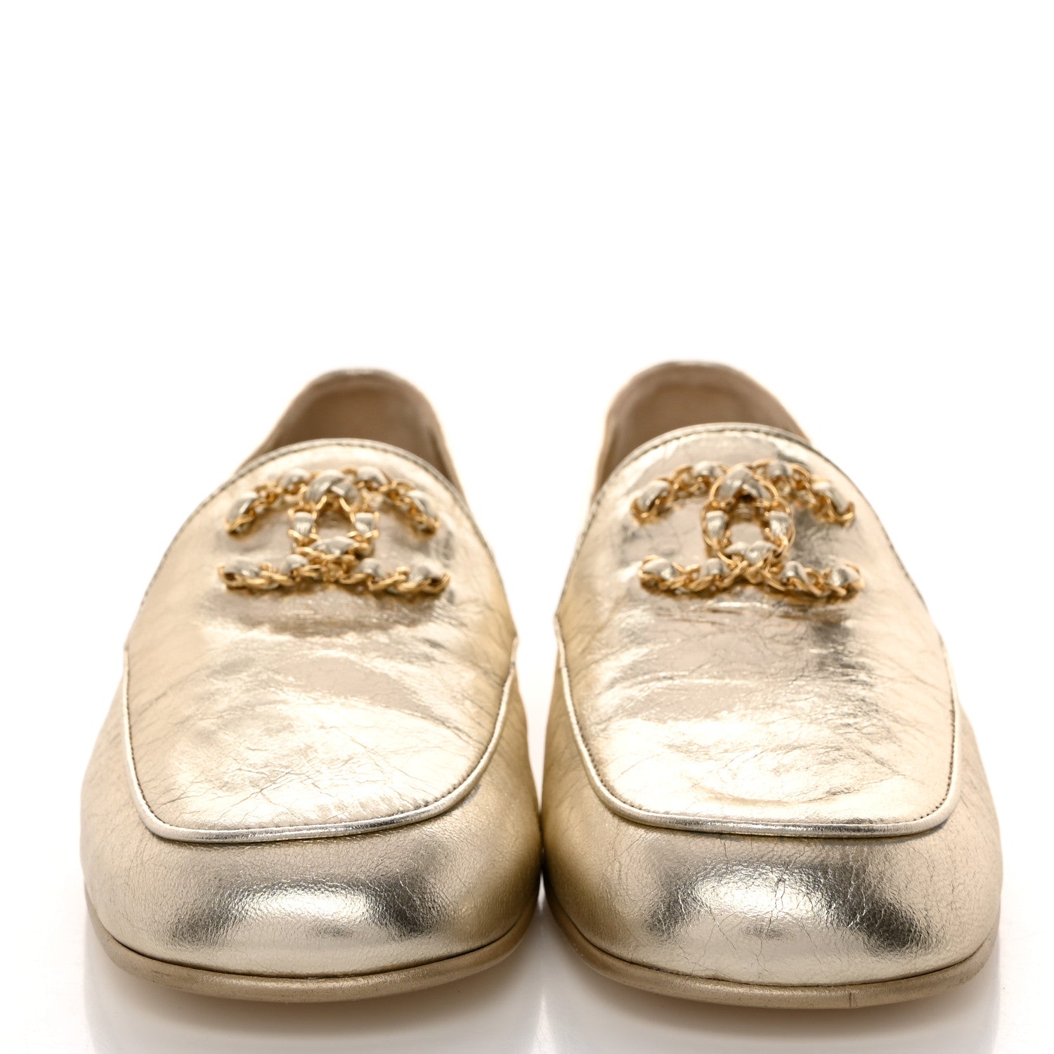 Chanel Aged Calfskin CC Loafers 36 Gold 3 of 9