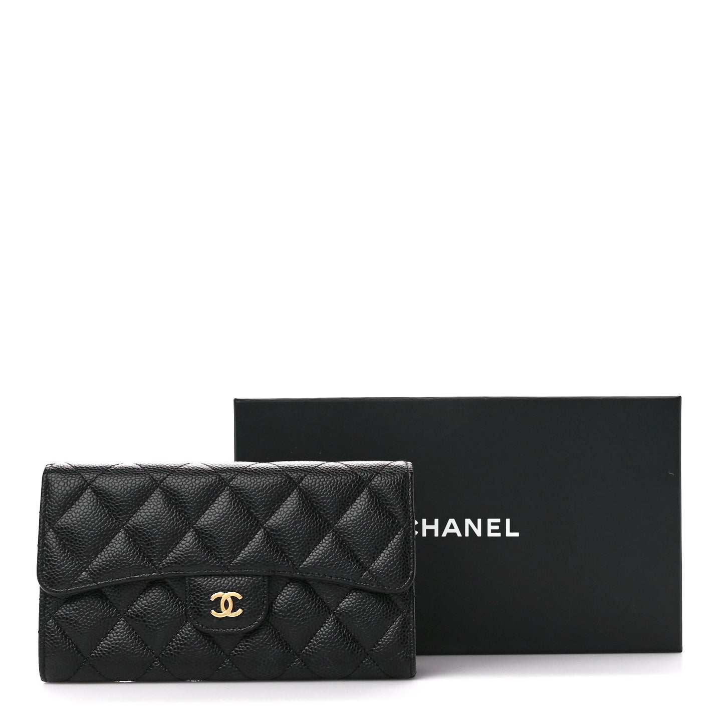 Caviar Quilted Large Flap Wallet Black