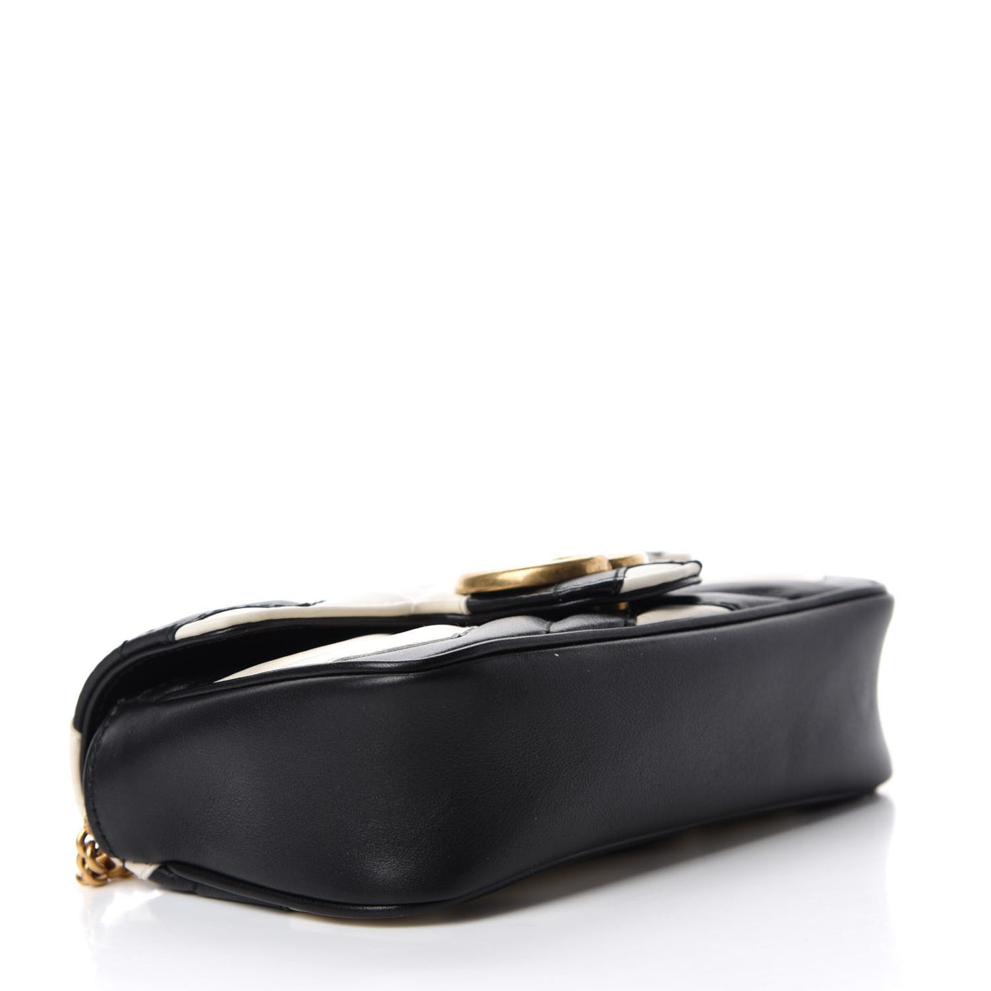 Calfskin Matelasse Super Mini GG Marmont Shoulder Bag Black White
