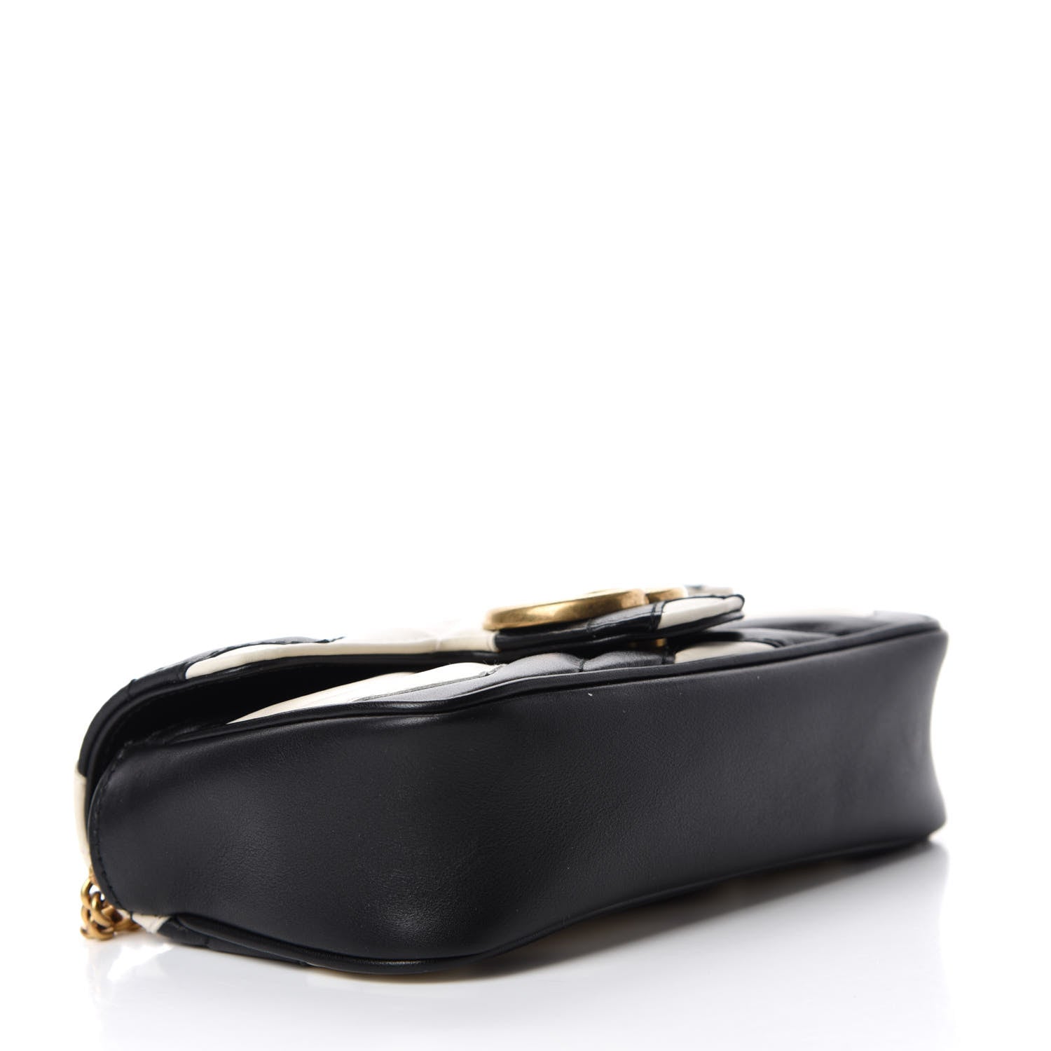 Gucci Calfskin Matelasse Super Mini GG Marmont Shoulder Bag Black White 4 of 11