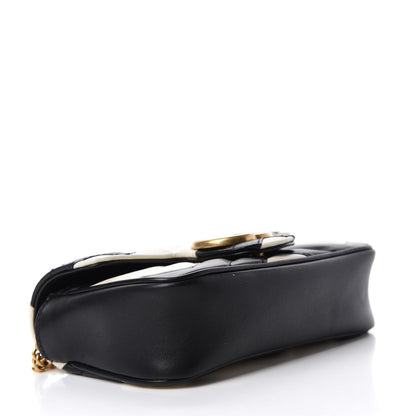 Gucci Calfskin Matelasse Super Mini GG Marmont Shoulder Bag Black White 4 of 11