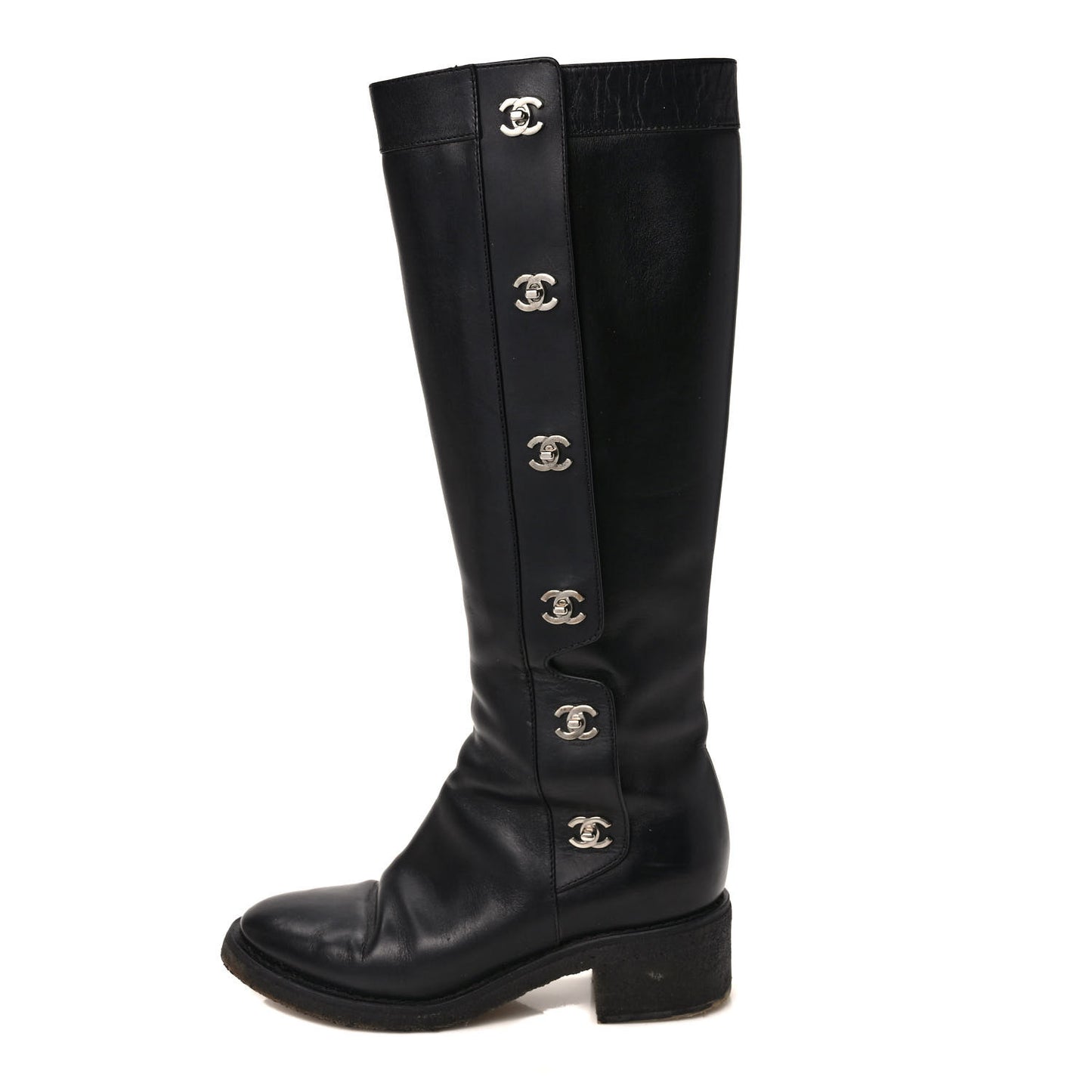 Calfskin CC Turnlock High Boots 38 Black