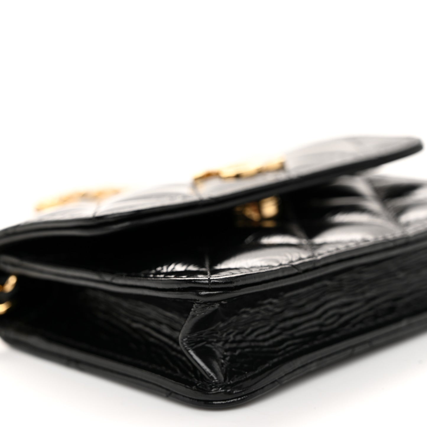 Shiny Lambskin Quilted Clutch With Chain Black