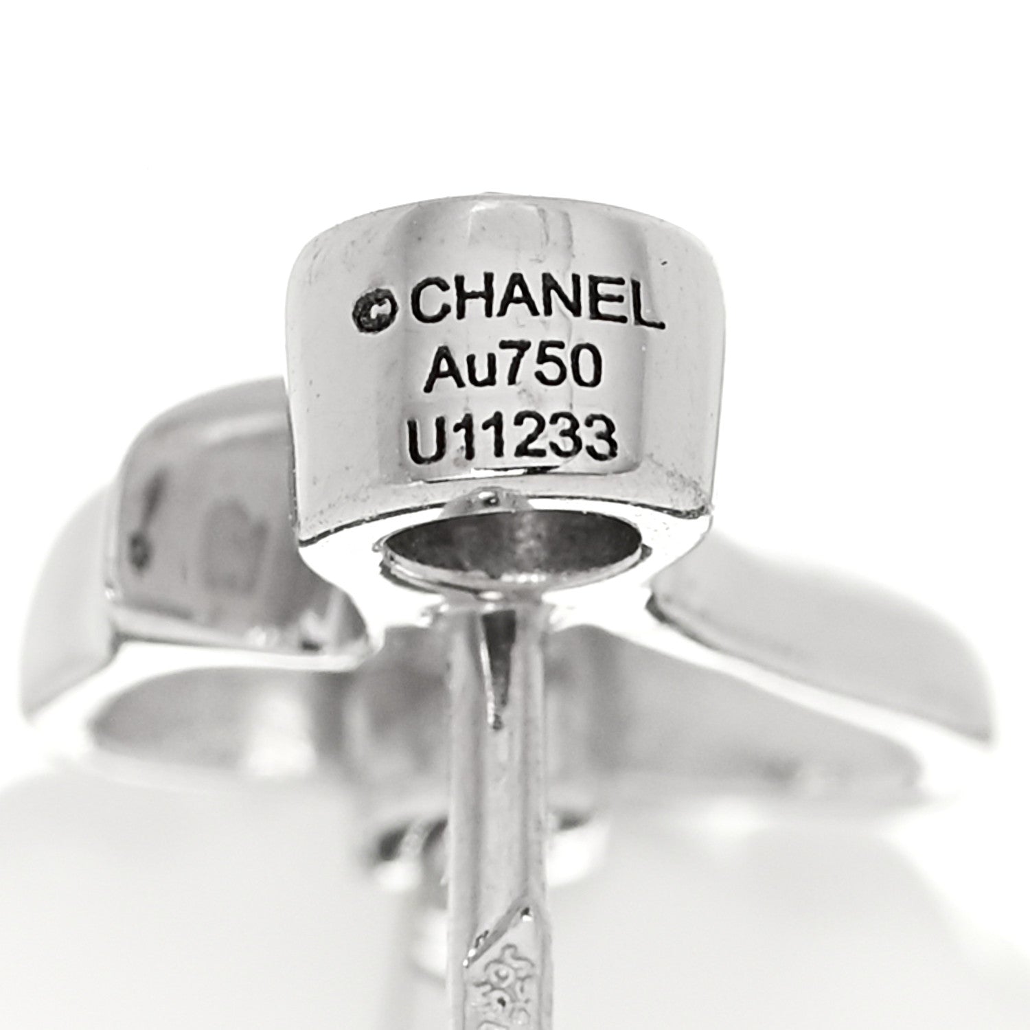 Chanel 18K White Gold Diamond Ceramic Camellia Drop Earrings 4 of 4