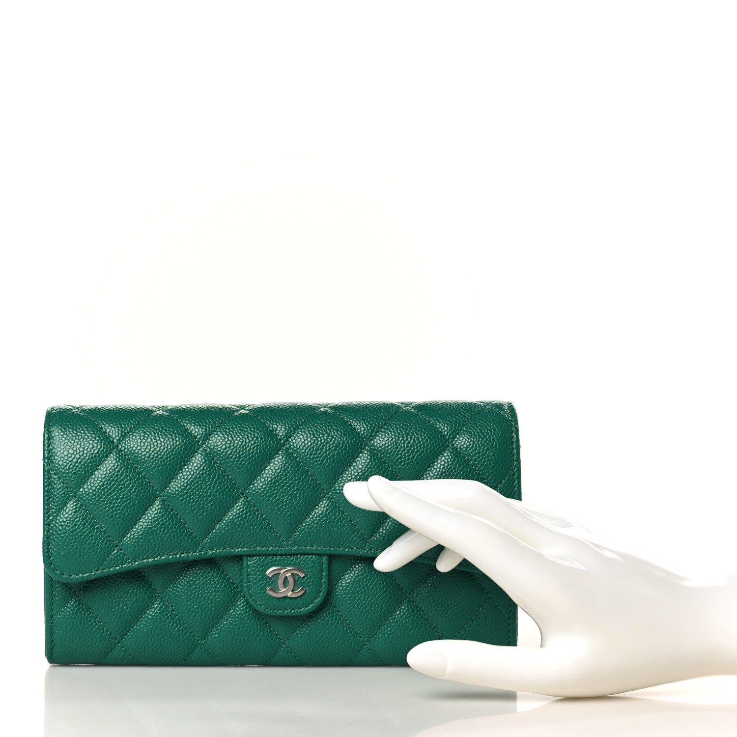 Chanel Caviar Quilted Large Gusset Flap Wallet Green 2 of 8