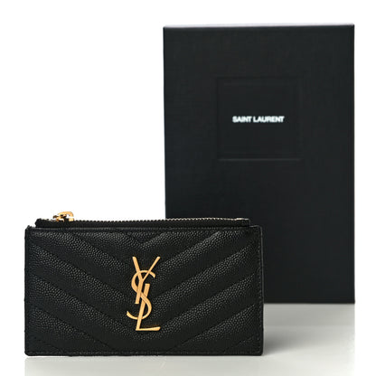 Saint Laurent Grain De Poudre Matelasse Chevron Cassandre Fragments Zippered Card Case Black 11 of 11