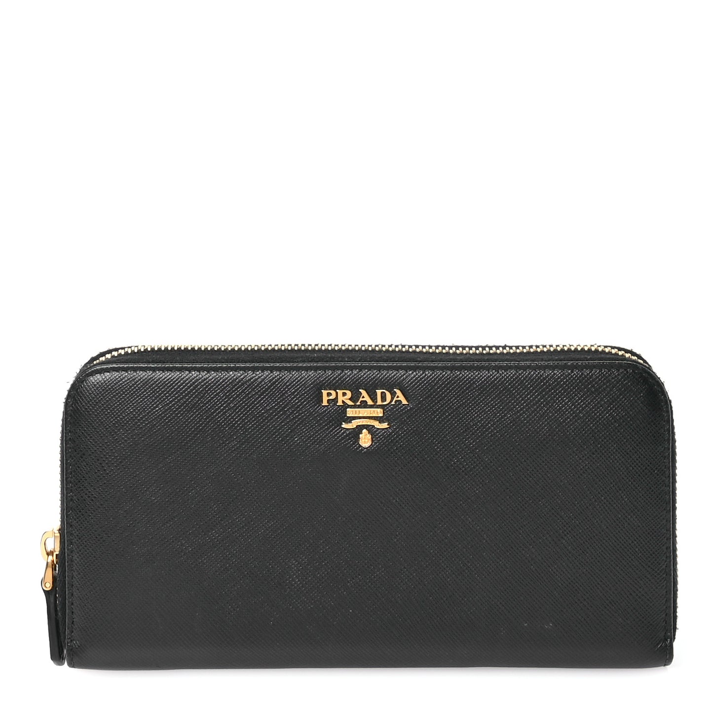 Saffiano Metal Zip Around Wallet Black