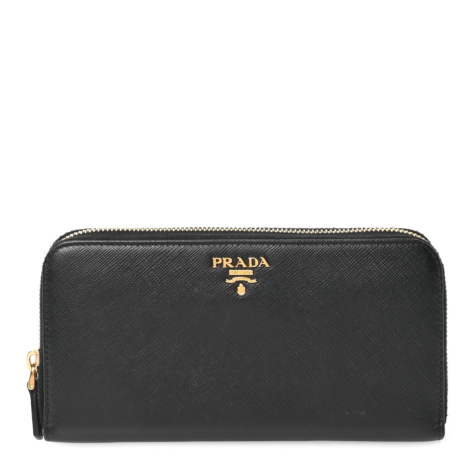 Prada Saffiano Metal Zip Around Wallet Black 1 of 7