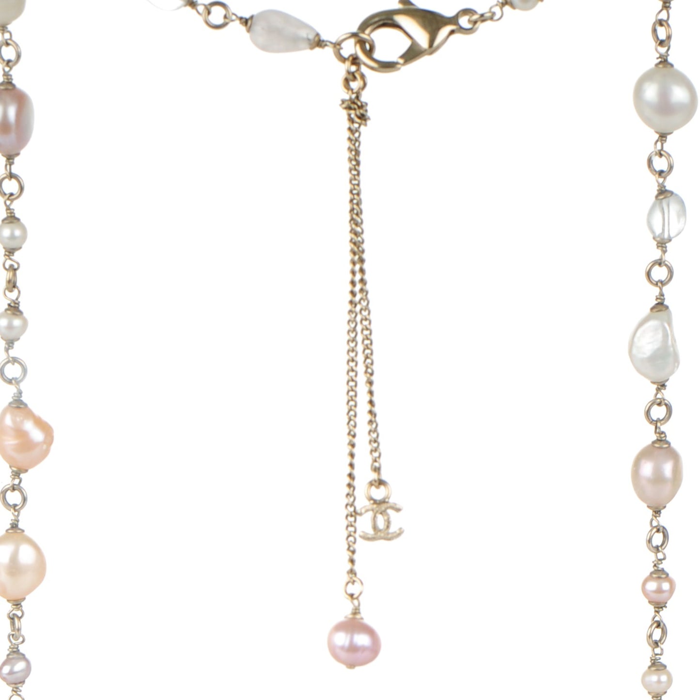 Pearl Bead Enamel CC Long Necklace Pink Gold