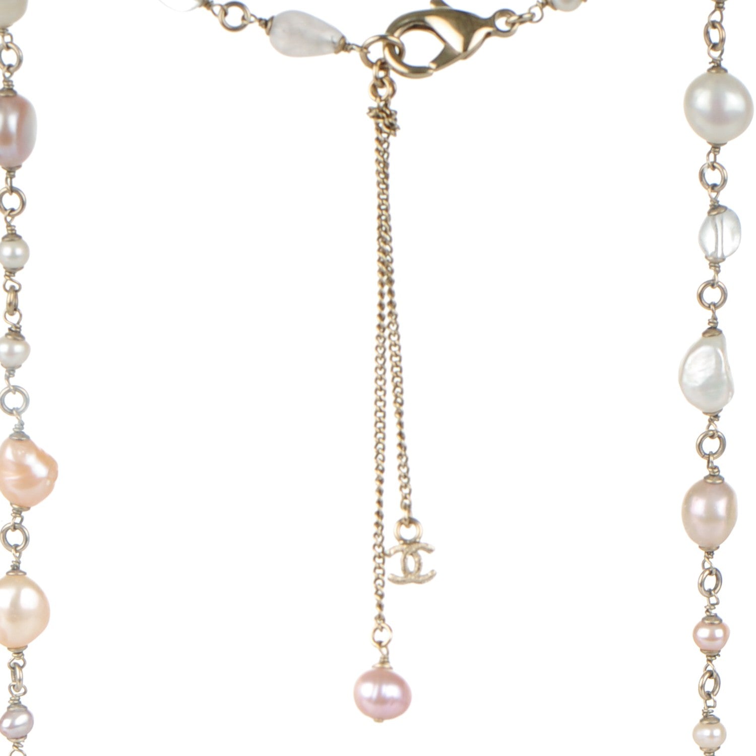Chanel Pearl Bead Enamel CC Long Necklace Pink Gold 5 of 5