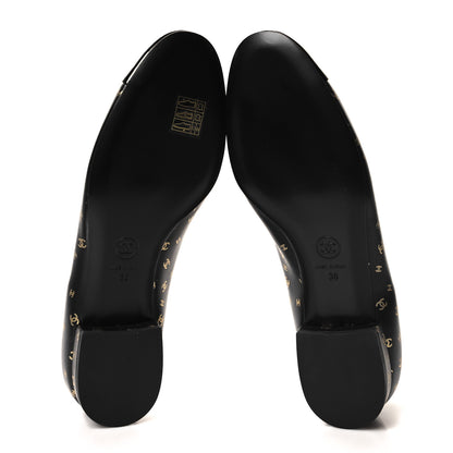 Chanel Lambskin Patent Calfskin Printed CC Cap Toe Ballerina Flats 38 Black Gold 5 of 9