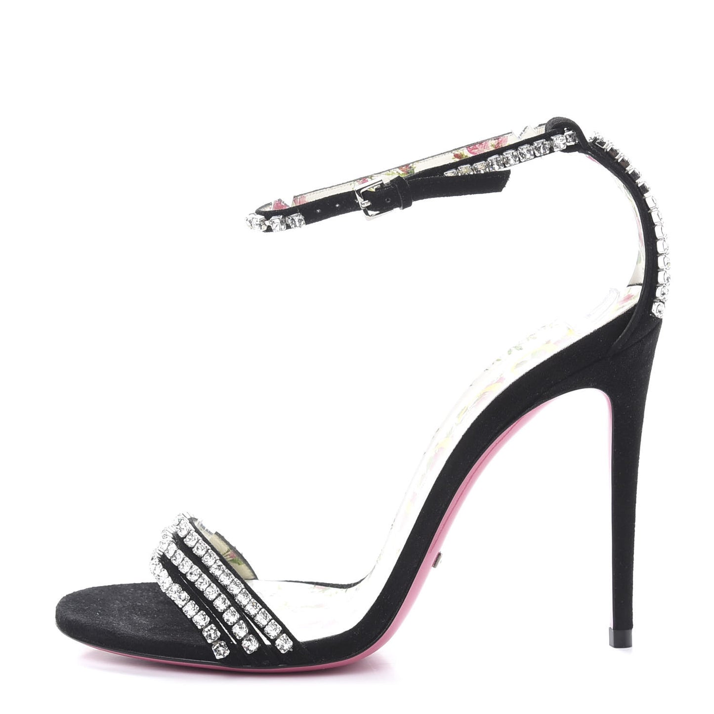 Kid Scamosciato Crystal Ankle Strap High Heel Sandals 37.5 Black