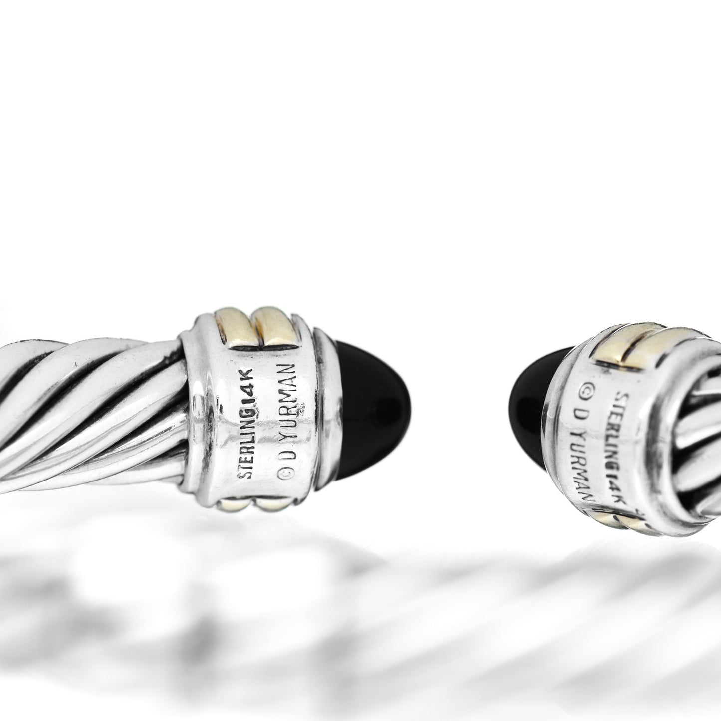 Sterling Silver 14K Yellow Gold Black Onyx 10mm Cable Classics Hinged Bracelet