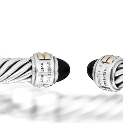 David Yurman Sterling Silver 14K Yellow Gold Black Onyx 10mm Cable Classics Hinged Bracelet 4 of 4