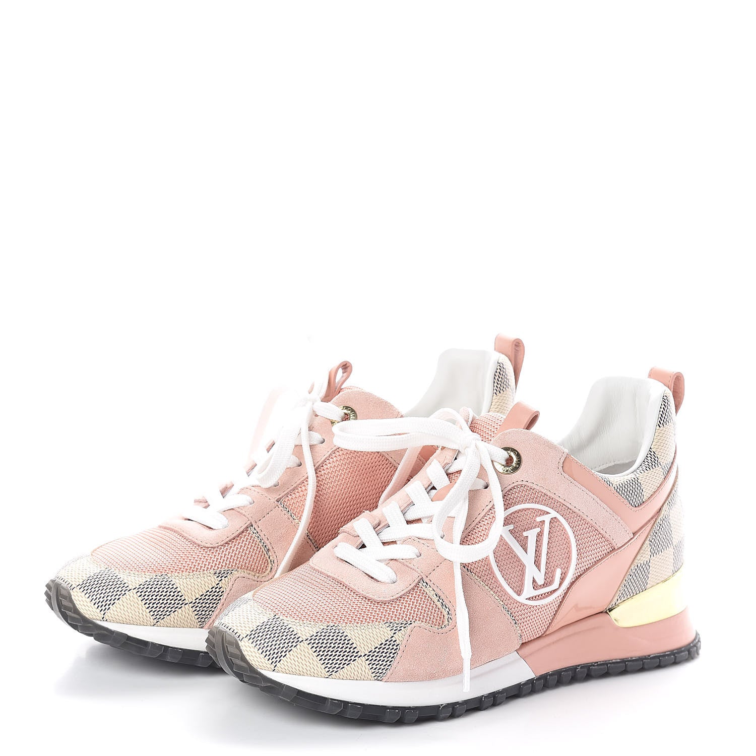 Louis Vuitton Suede Damier Azur Run Away Sneakers 35 Pink 3 of 7