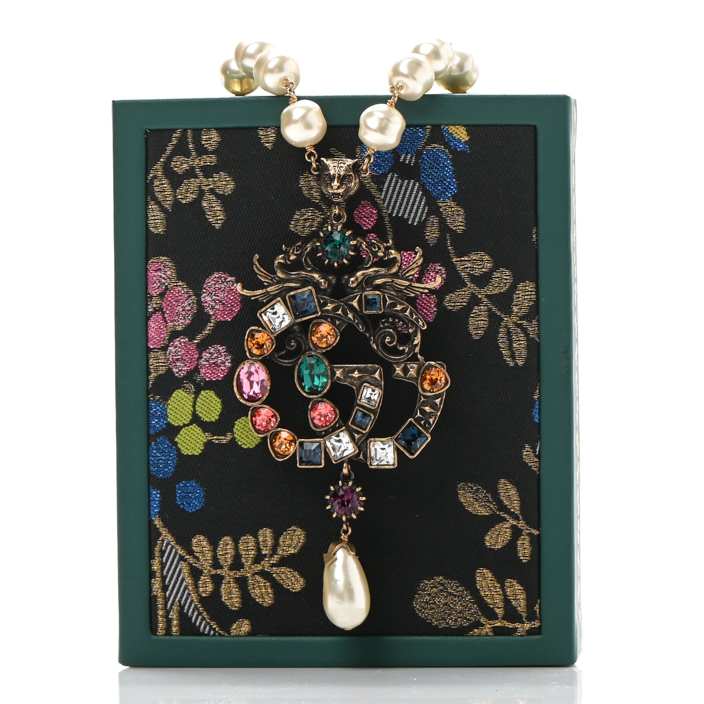 Crystal Pearl Marmont Dragon Necklace Aged Gold Multicolor