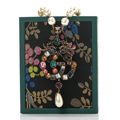 Gucci Crystal Pearl Marmont Dragon Necklace Aged Gold Multicolor 7 of 7
