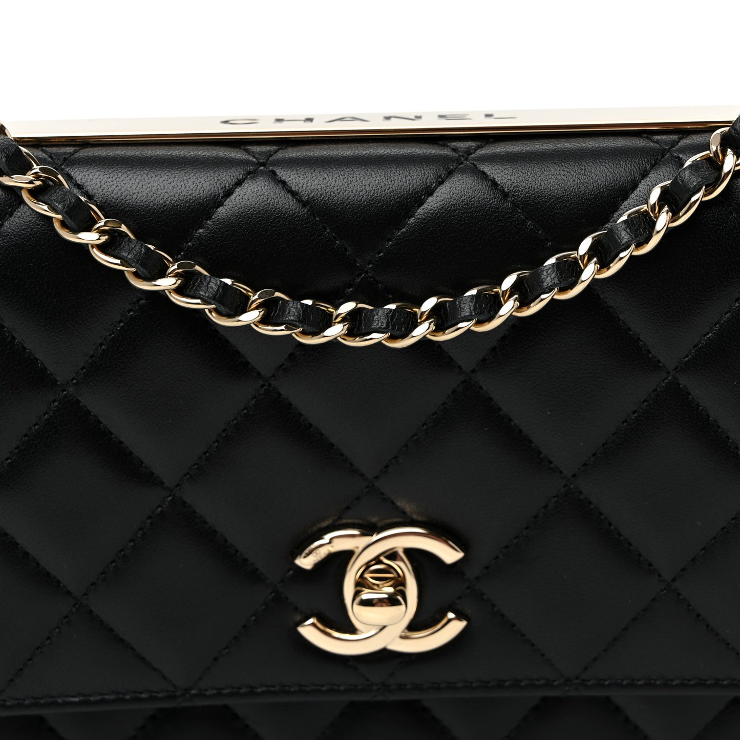 Lambskin Quilted Trendy CC Wallet On Chain WOC Black