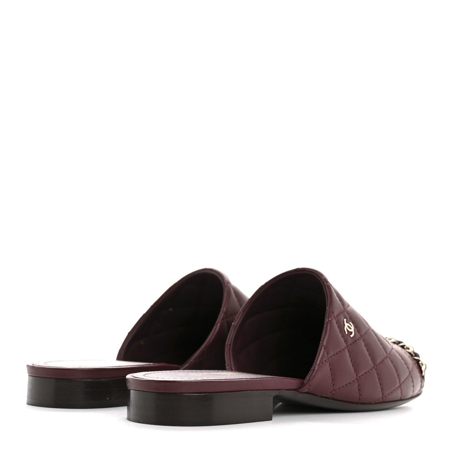 Lambskin Quilted CC Chain Mules 37 Burgundy Black