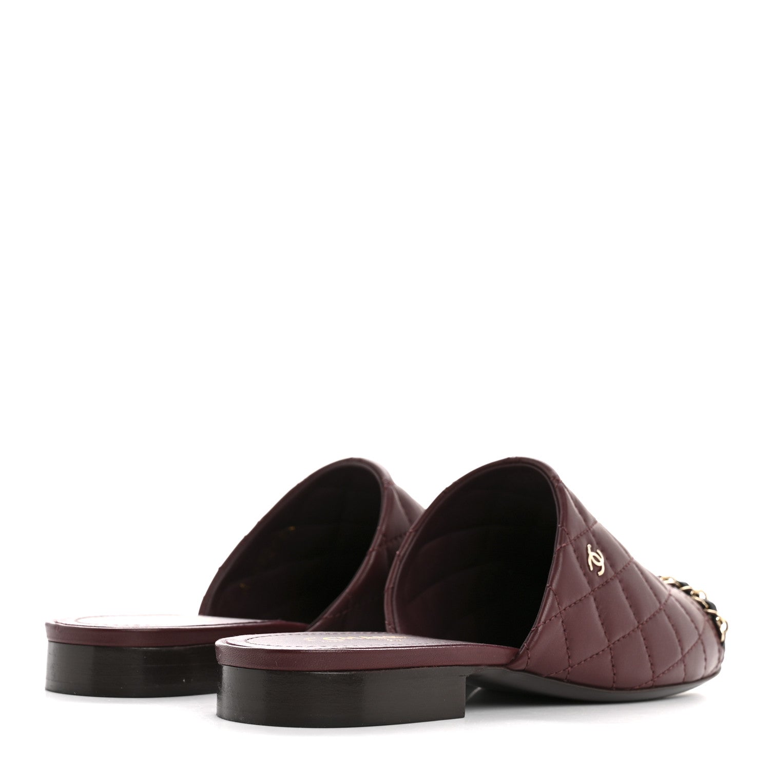 Chanel Lambskin Quilted CC Chain Mules 37 Burgundy Black 5 of 10