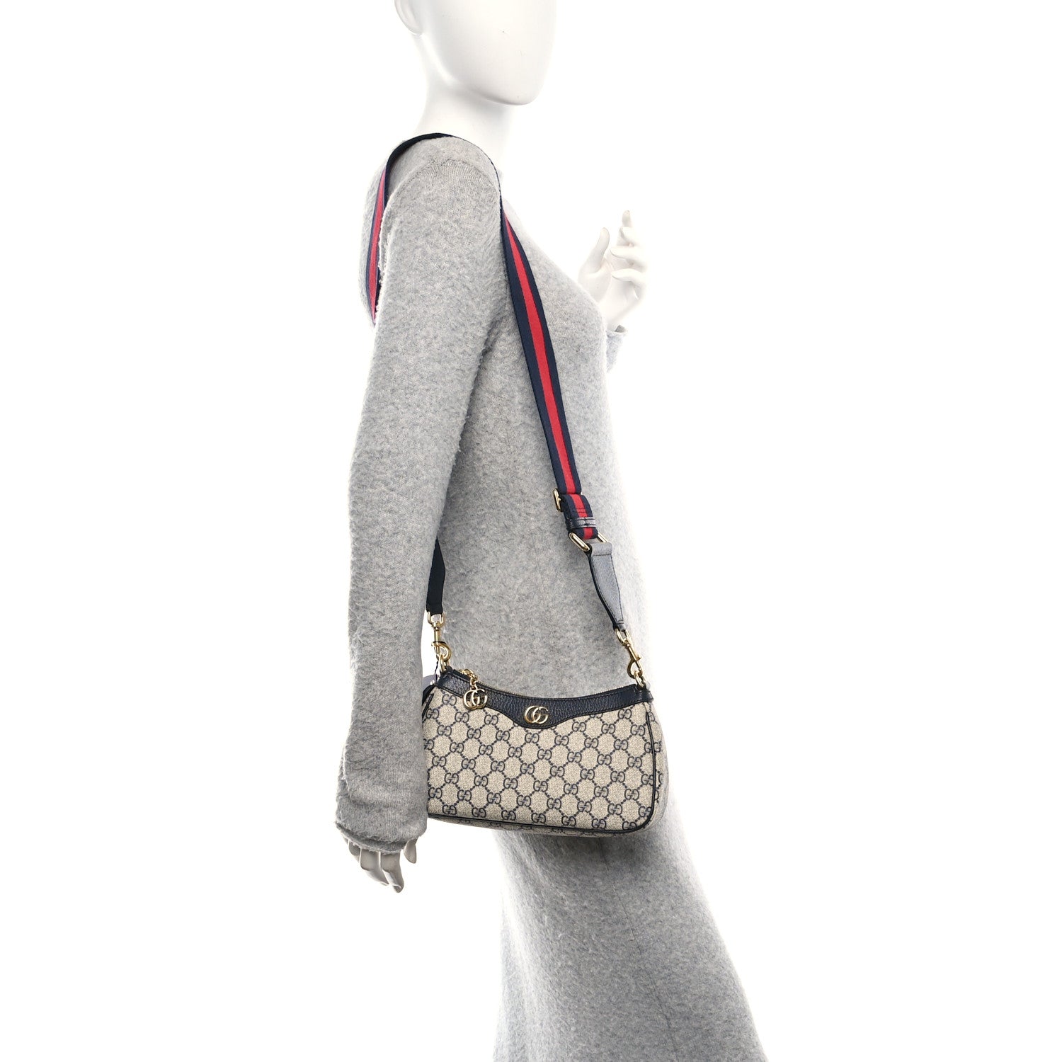 Gucci GG Supreme Monogram Textured Dollar Calfskin Web Small Ophidia GG Handbag Beige Blue 2 of 10