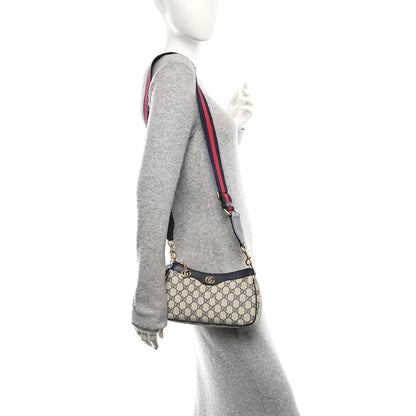 Gucci GG Supreme Monogram Textured Dollar Calfskin Web Small Ophidia GG Handbag Beige Blue 2 of 10