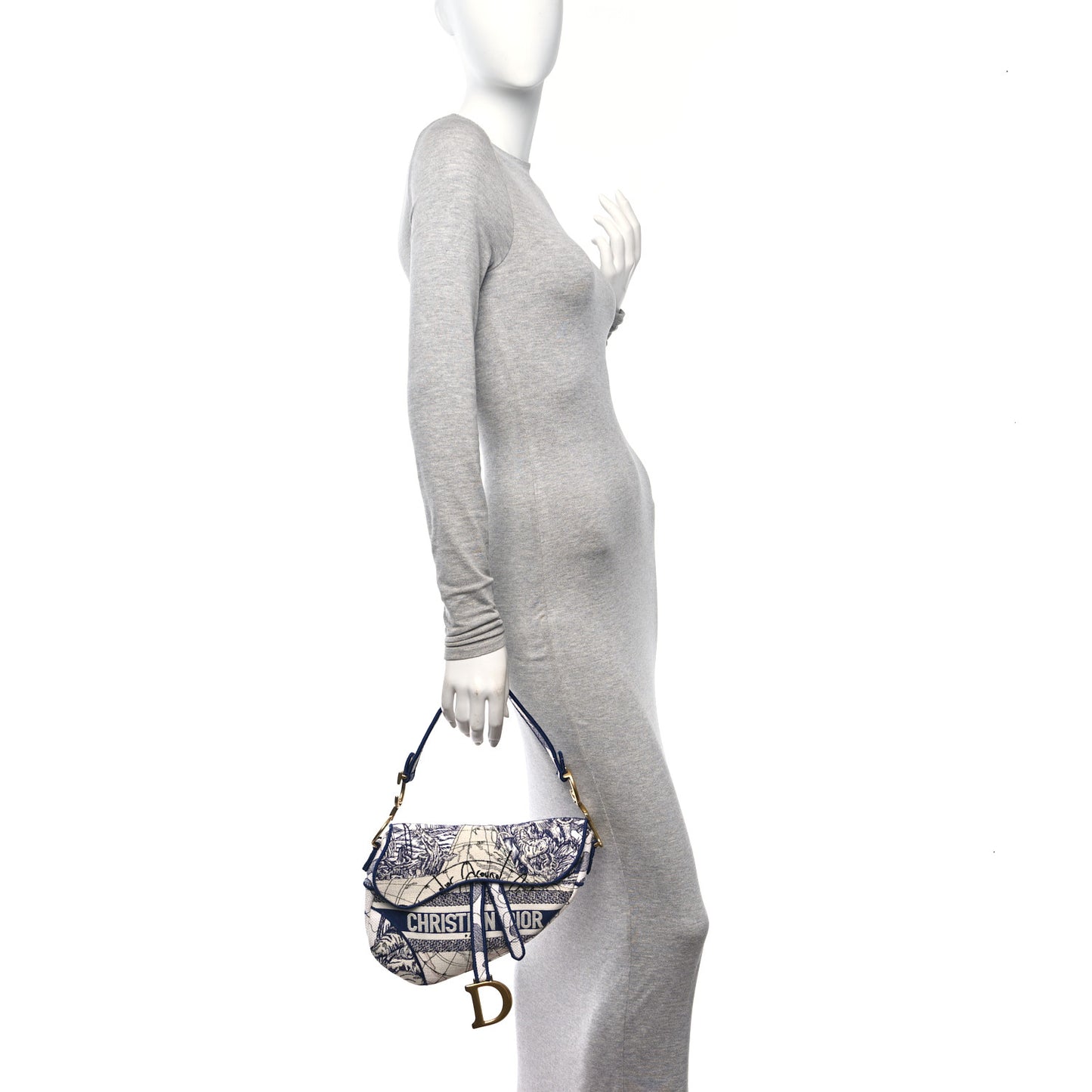 Canvas Embroidered Around the World Saddle Bag Blue