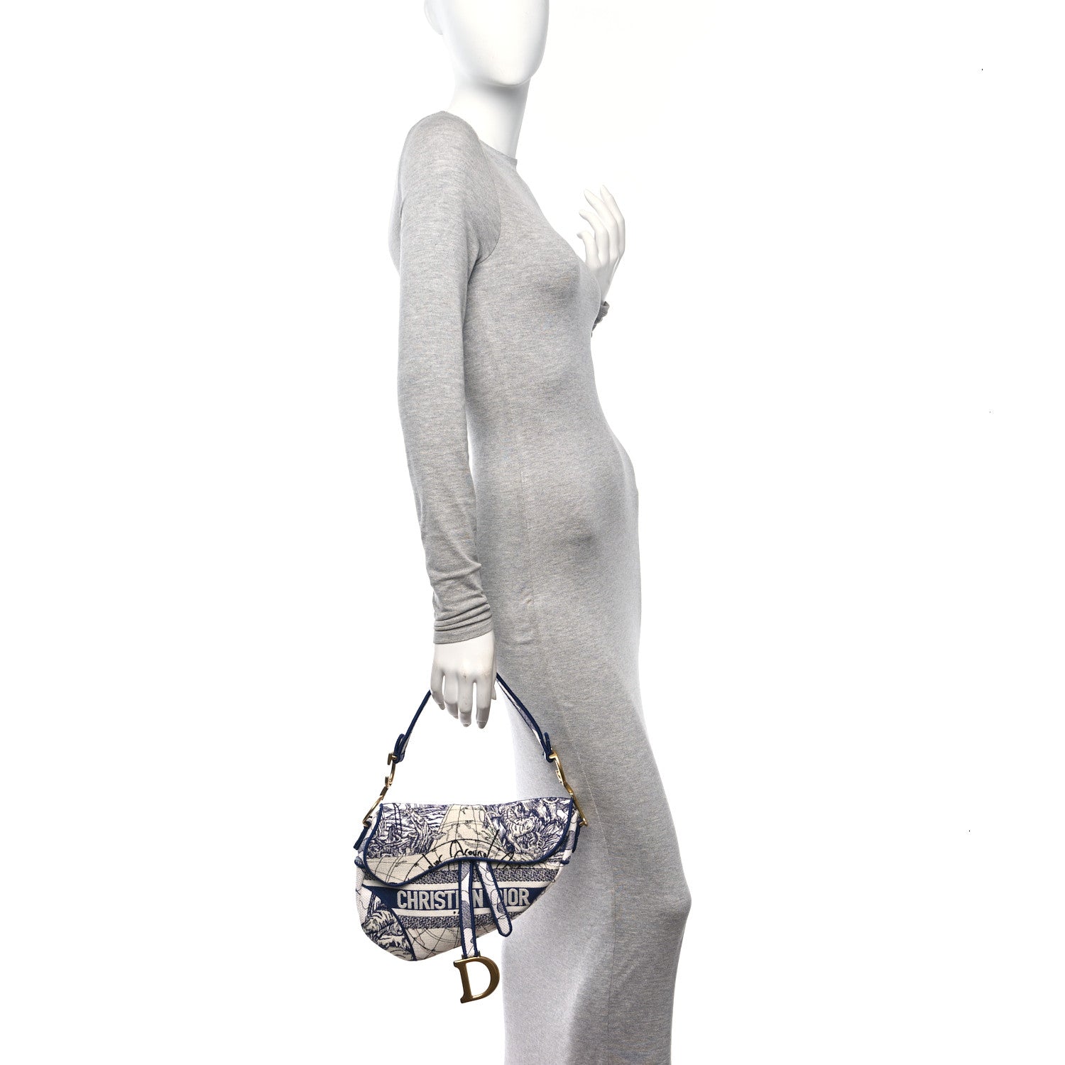 Christian Dior Canvas Embroidered Around the World Saddle Bag Blue 2 of 11