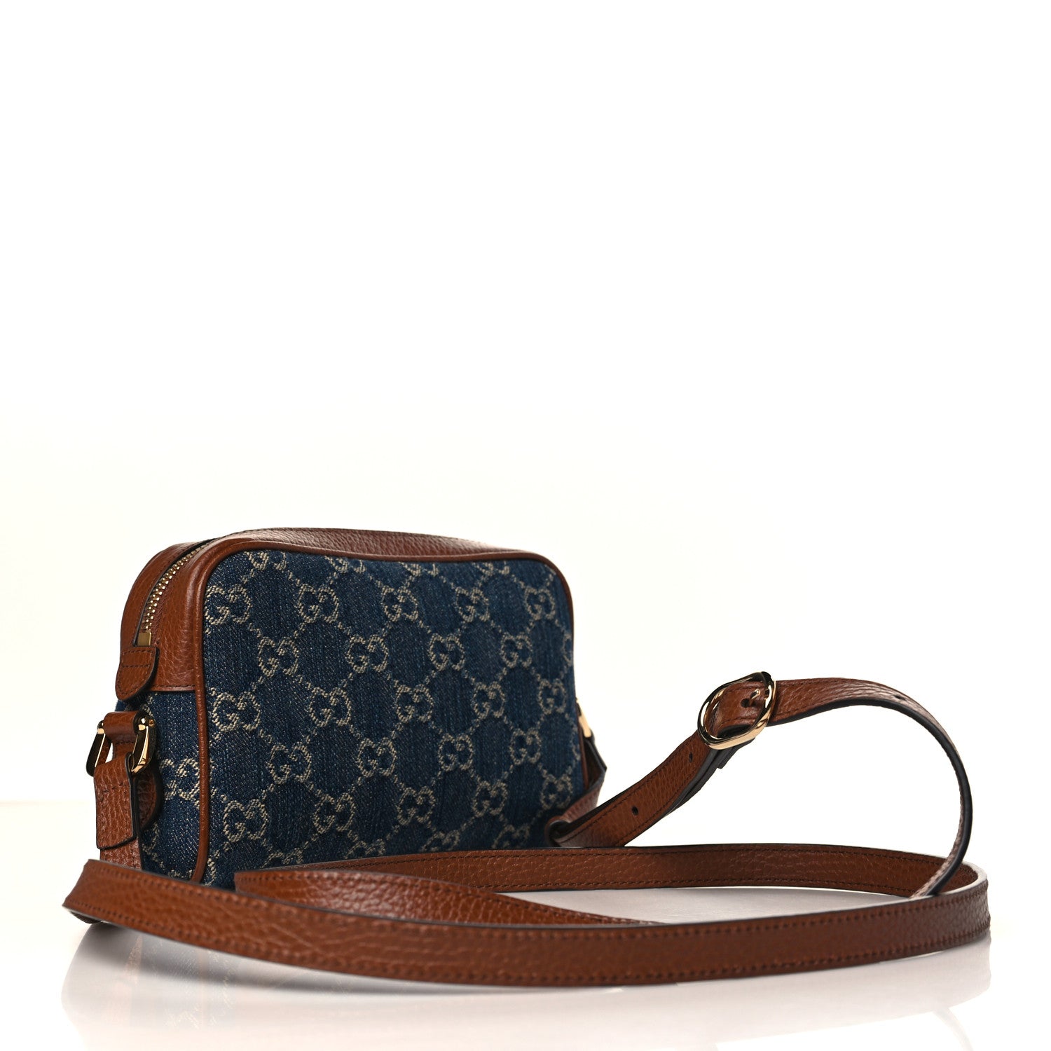 Gucci New Denim GG Monogram Dollar Calfskin Mini Ophidia Shoulder Bag Blue Tea Cuir Epilog 3 of 9
