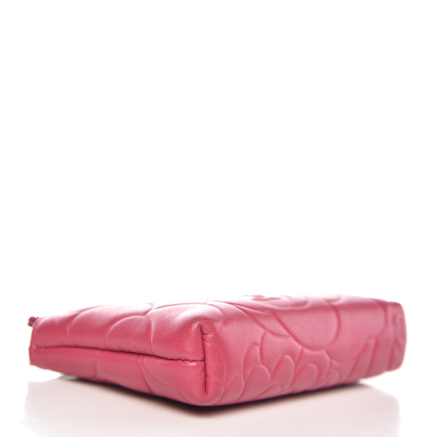 Lambskin Camellia Embossed Key Holder Case Fuchsia