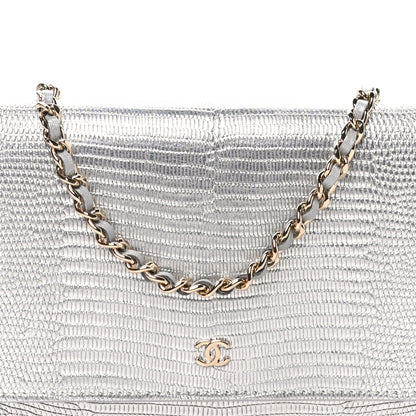 Chanel Calfskin Lizard Embossed Wallet on Chain WOC Silver 8 of 11
