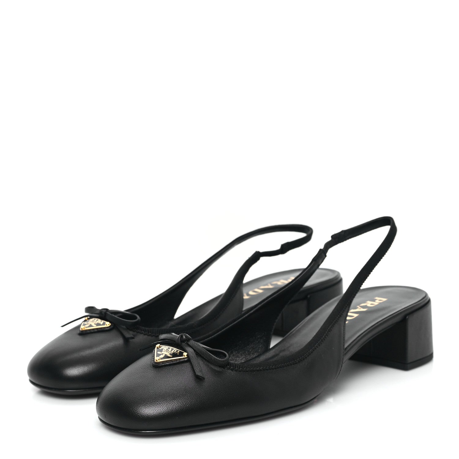 Prada Nappa Triangle Bow 45mm Slingback Pumps 39 Black 3 of 8