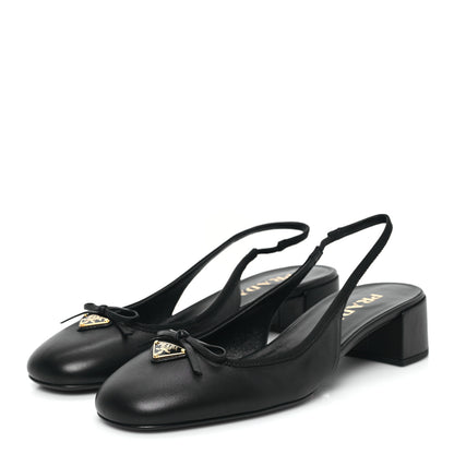 Prada Nappa Triangle Bow 45mm Slingback Pumps 39 Black 3 of 8