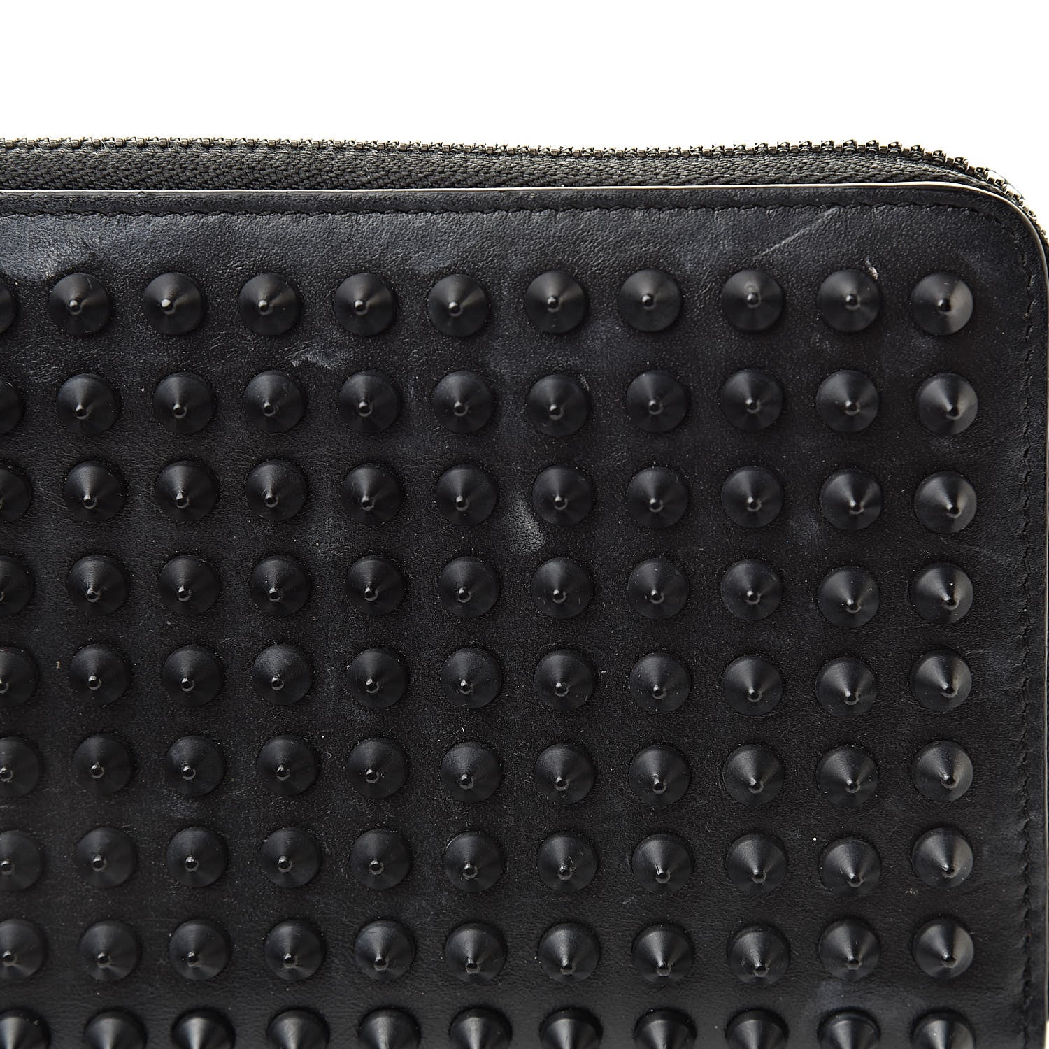 Christian Louboutin Calfskin Panettone Spiked Zip Around Wallet Black 9 of 10
