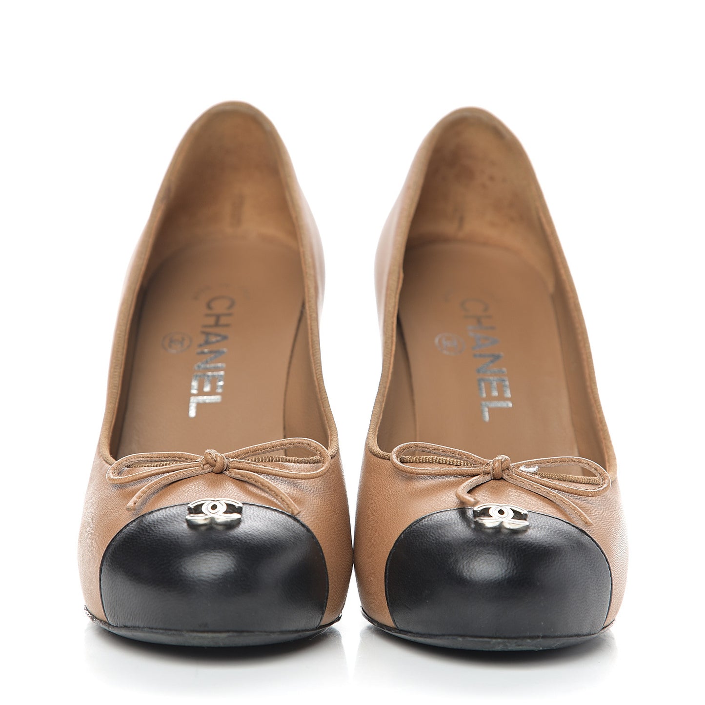 Lambskin Cap Toe CC Pumps 35 Beige Black