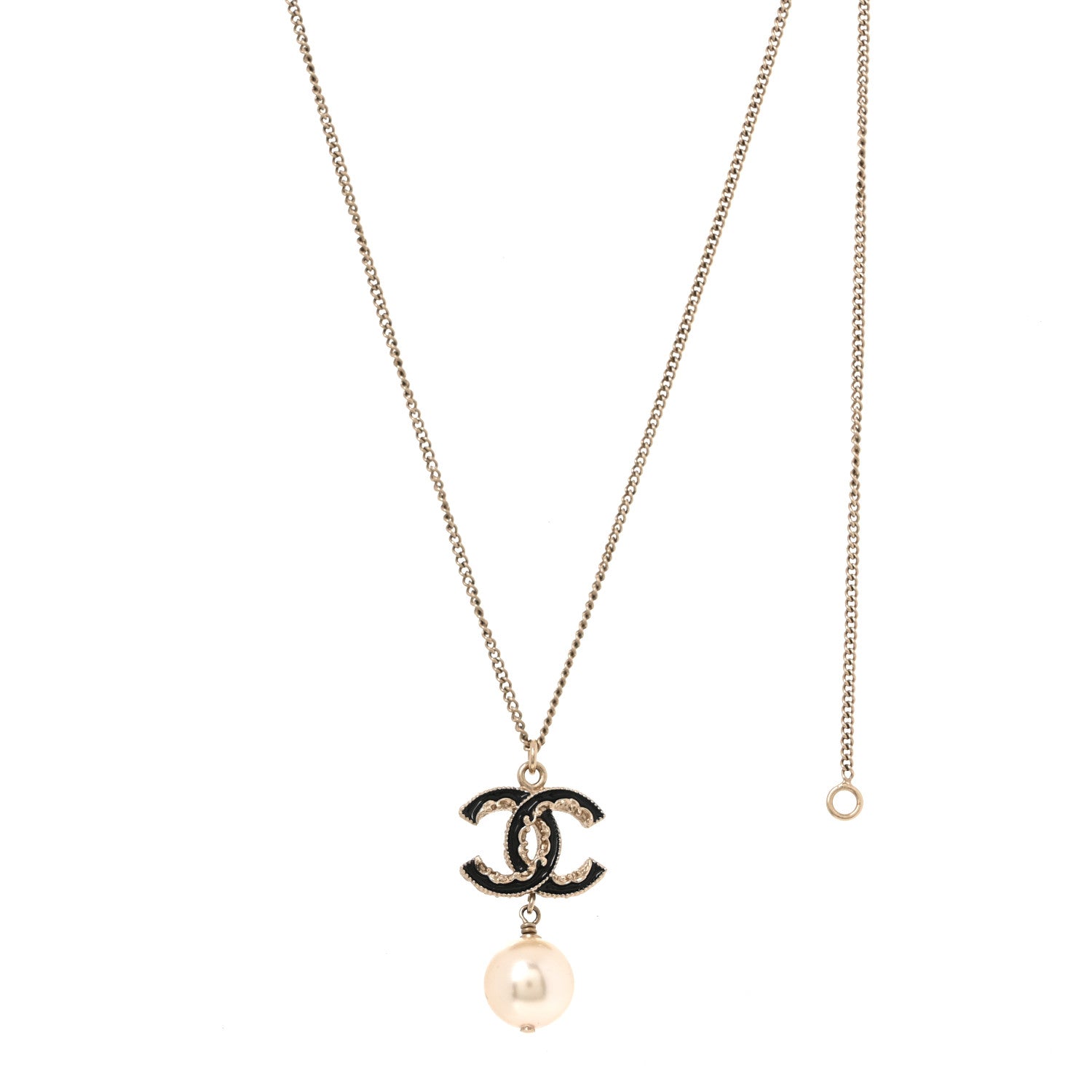 Chanel Enamel Pearl CC Baroque Drop Necklace Black Gold 1 of 5