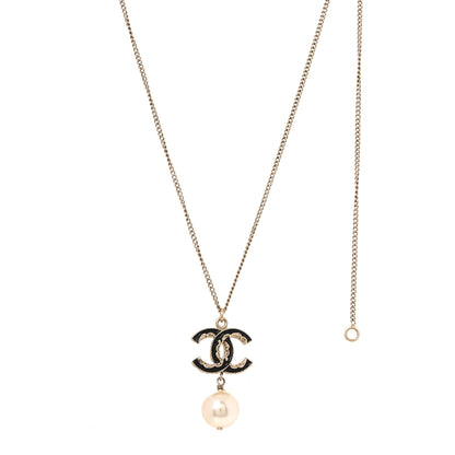 Chanel Enamel Pearl CC Baroque Drop Necklace Black Gold 1 of 5