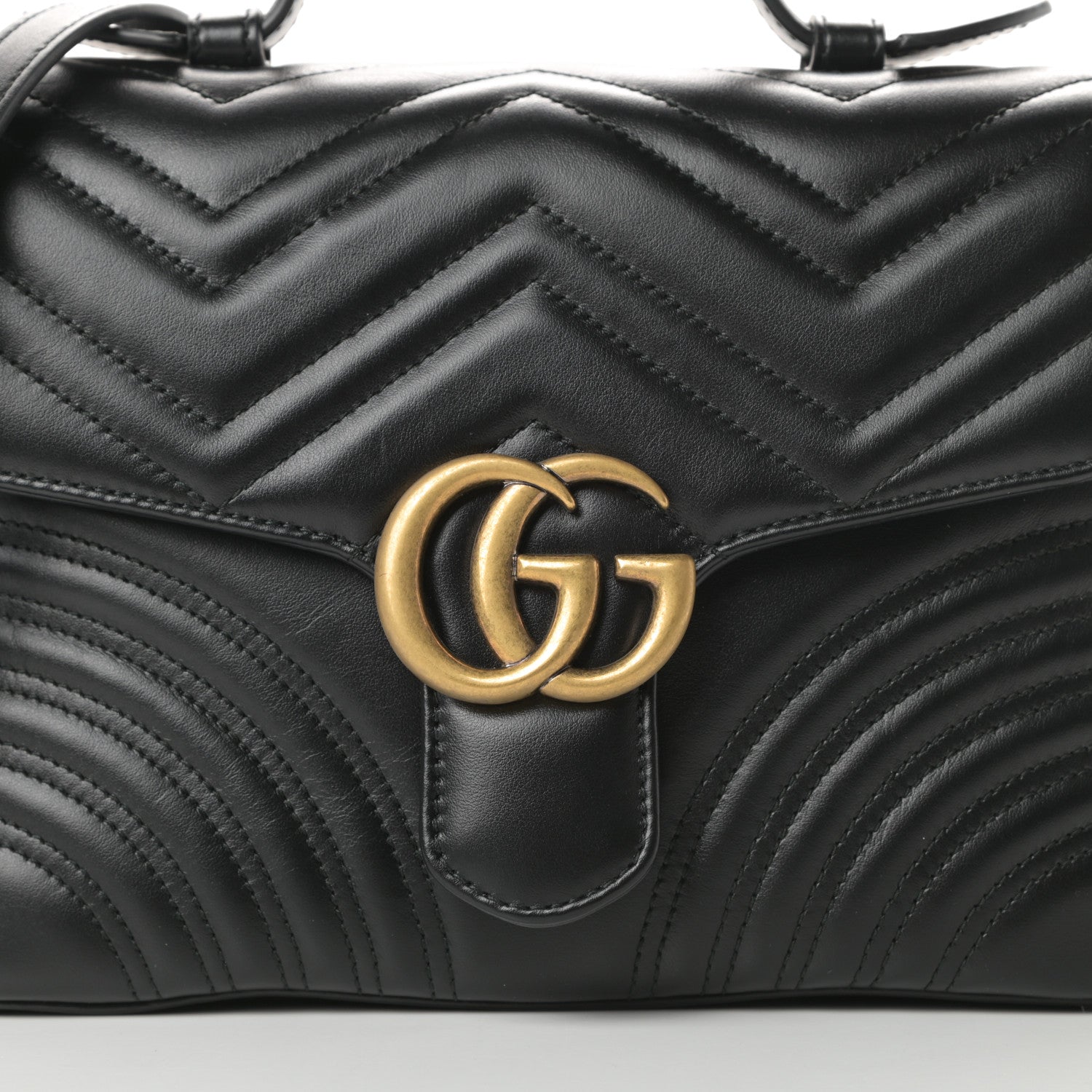 Gucci Calfskin Matelasse Small GG Marmont Top Handle Shoulder Bag Black 8 of 13