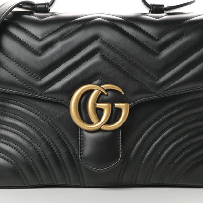 Gucci Calfskin Matelasse Small GG Marmont Top Handle Shoulder Bag Black 8 of 13