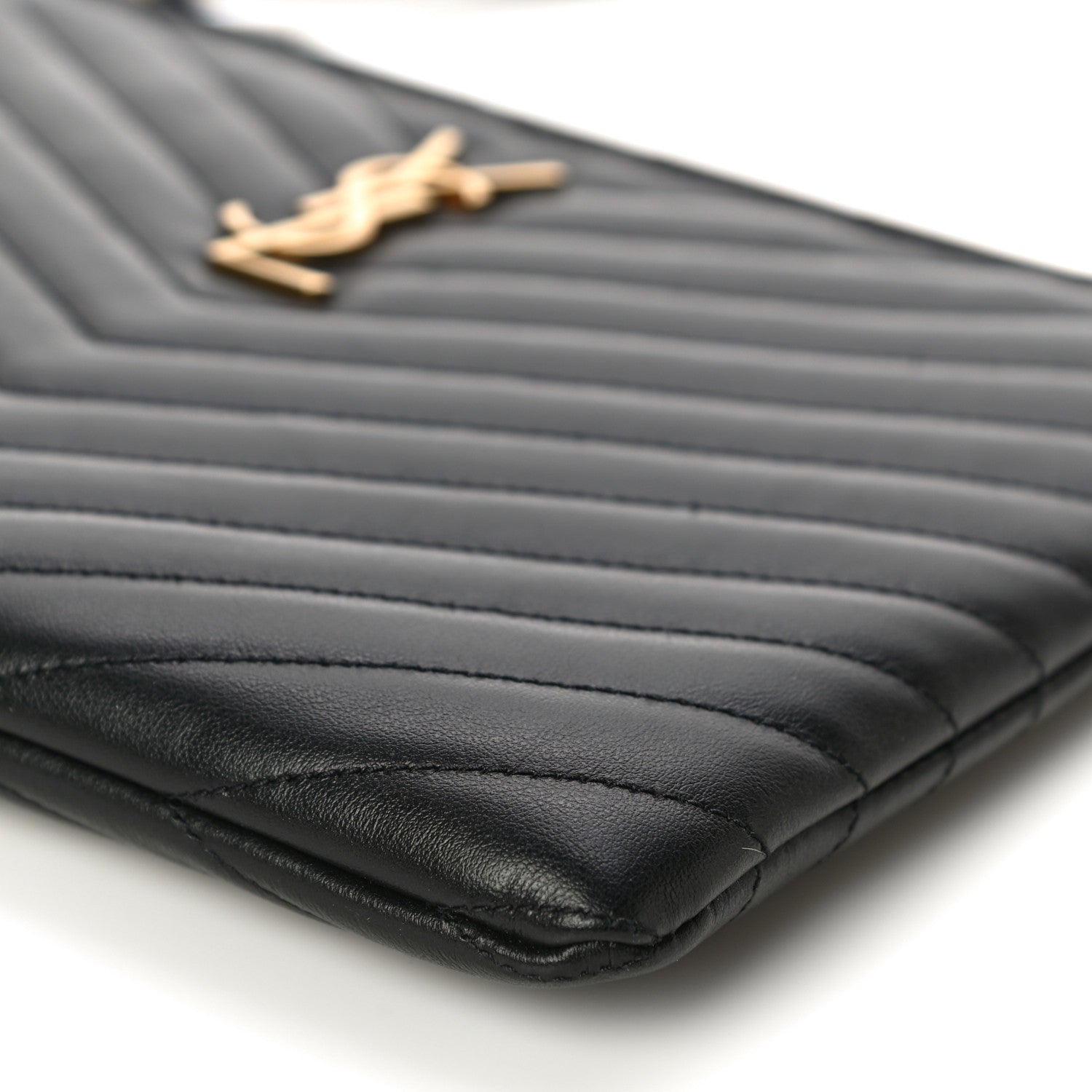 Saint Laurent Calfskin Matelasse Chevron Monogram A5 Wristlet Black 10 of 11