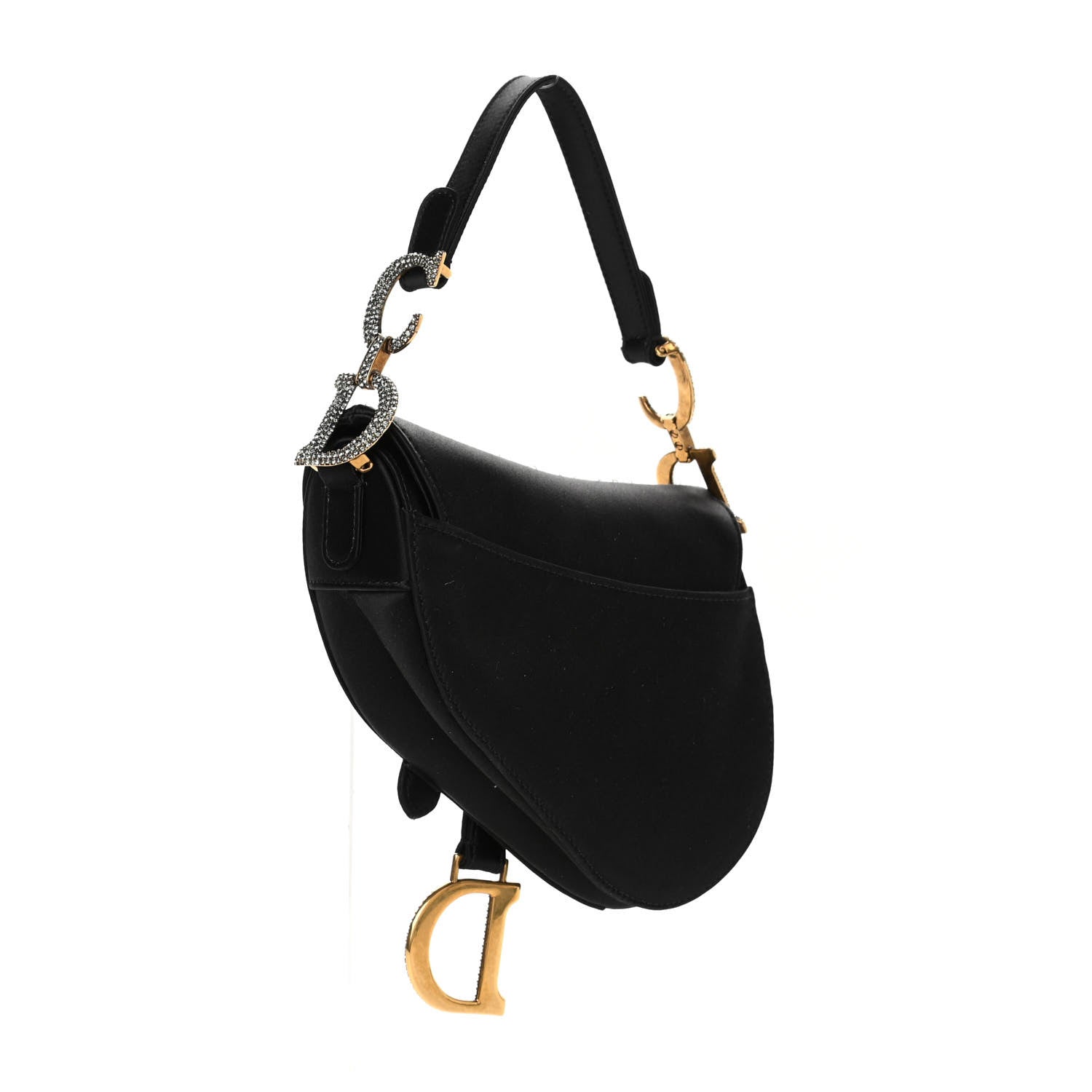 Christian Dior Satin Crystal Mini Saddle Bag Black 813229