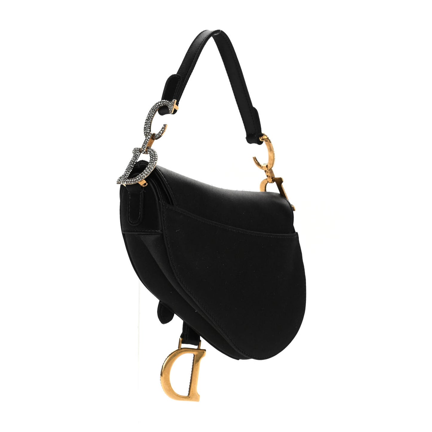 Satin Crystal Mini Saddle Bag Black