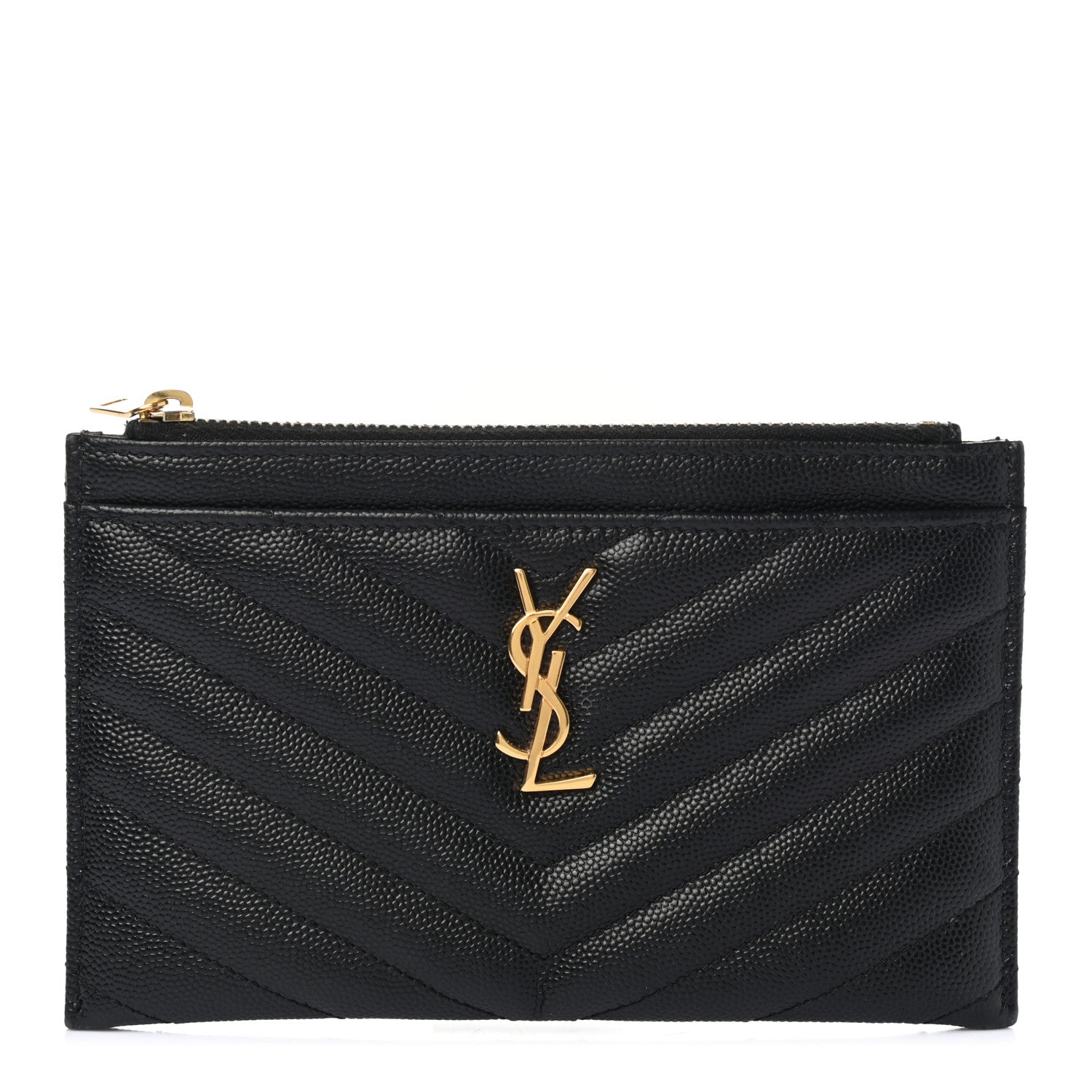 Saint Laurent Grain De Poudre Chevron Monogram Bill Pouch Black 1 of 10
