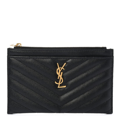 Saint Laurent Grain De Poudre Chevron Monogram Bill Pouch Black 1 of 10