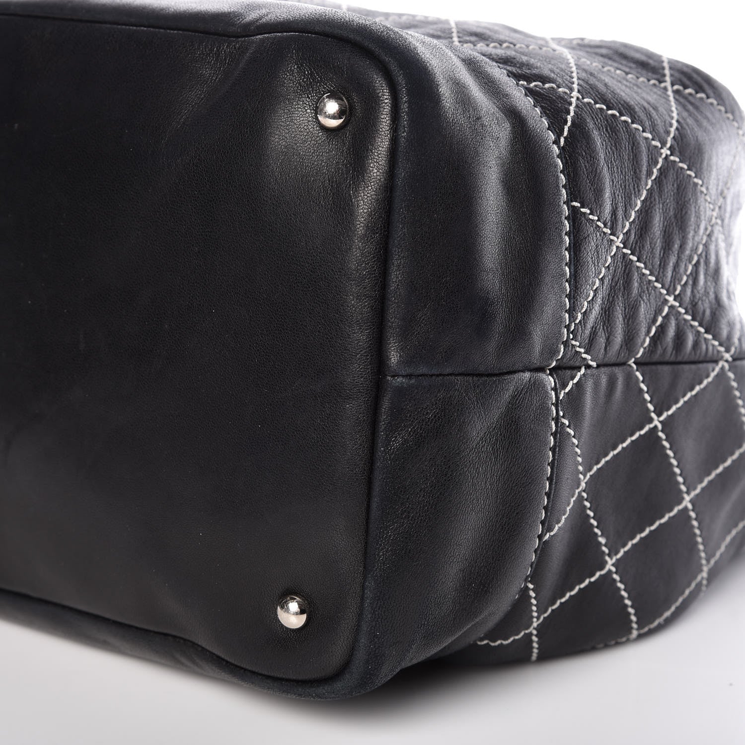 Chanel Lambskin Contrast Stitch Large Drawstring Tote Black 12 of 17