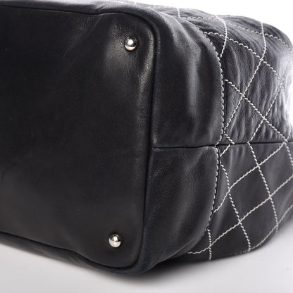 Chanel Lambskin Contrast Stitch Large Drawstring Tote Black 12 of 17