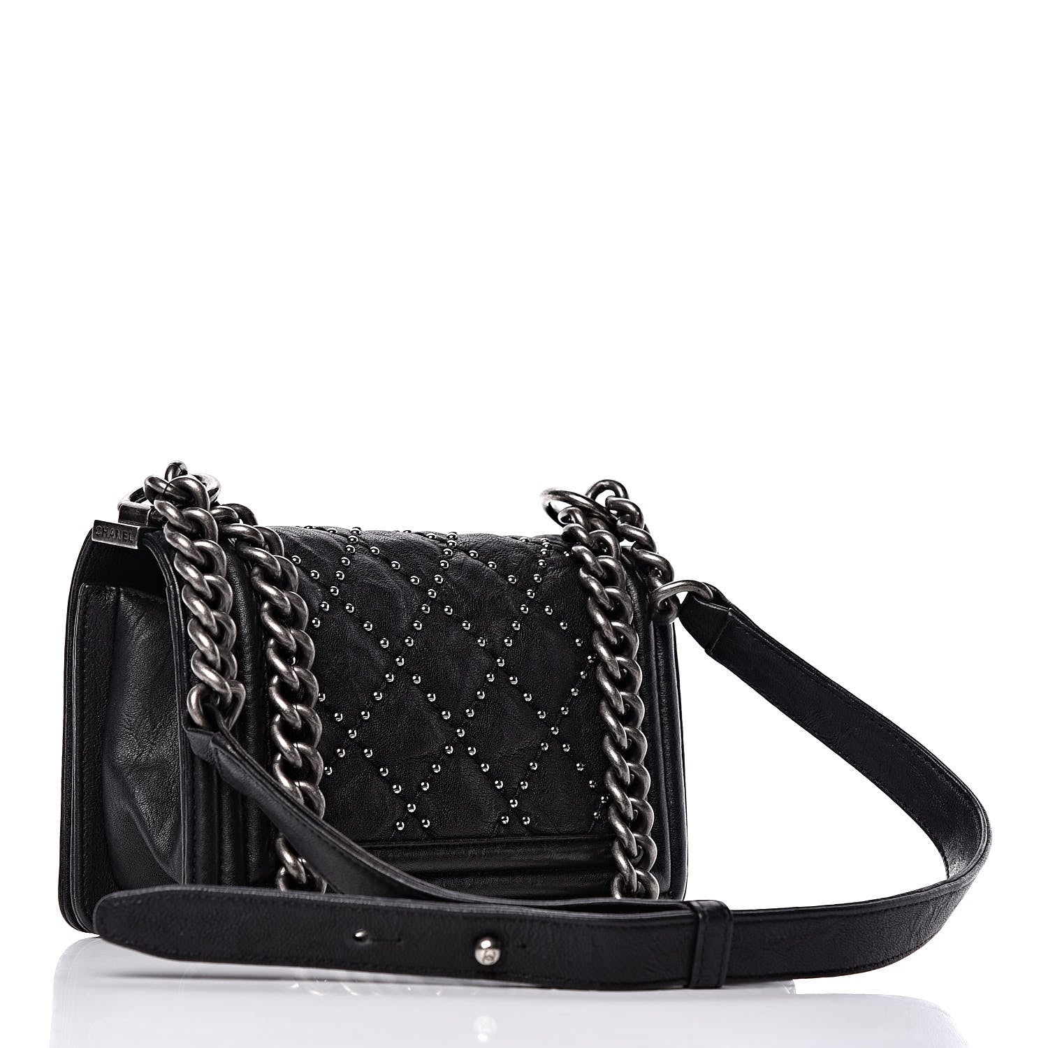 Chanel Crumpled Lambskin Small Studded Boy Flap Black 3 of 12