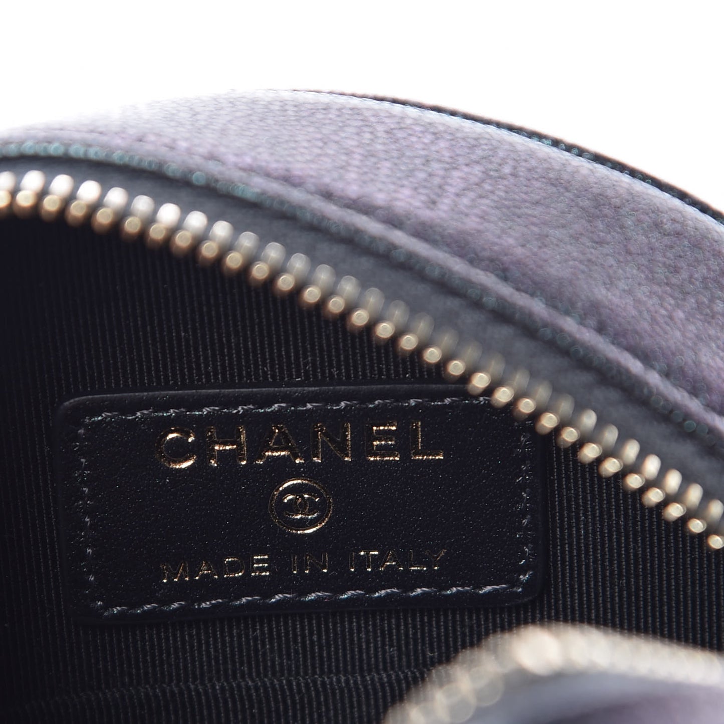 Iridescent Caviar Quilted Round Clutch With Chain Black