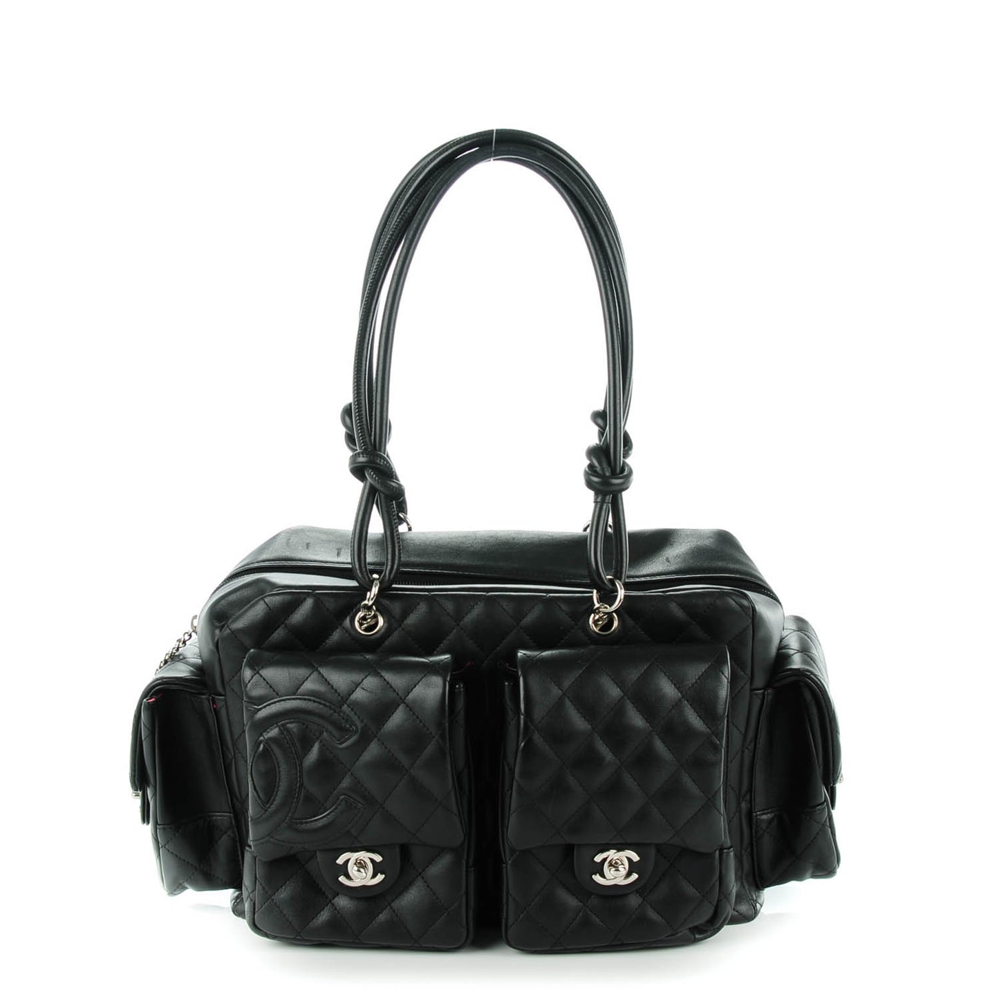 Calfskin Quilted Large Cambon Multipocket Reporter Black